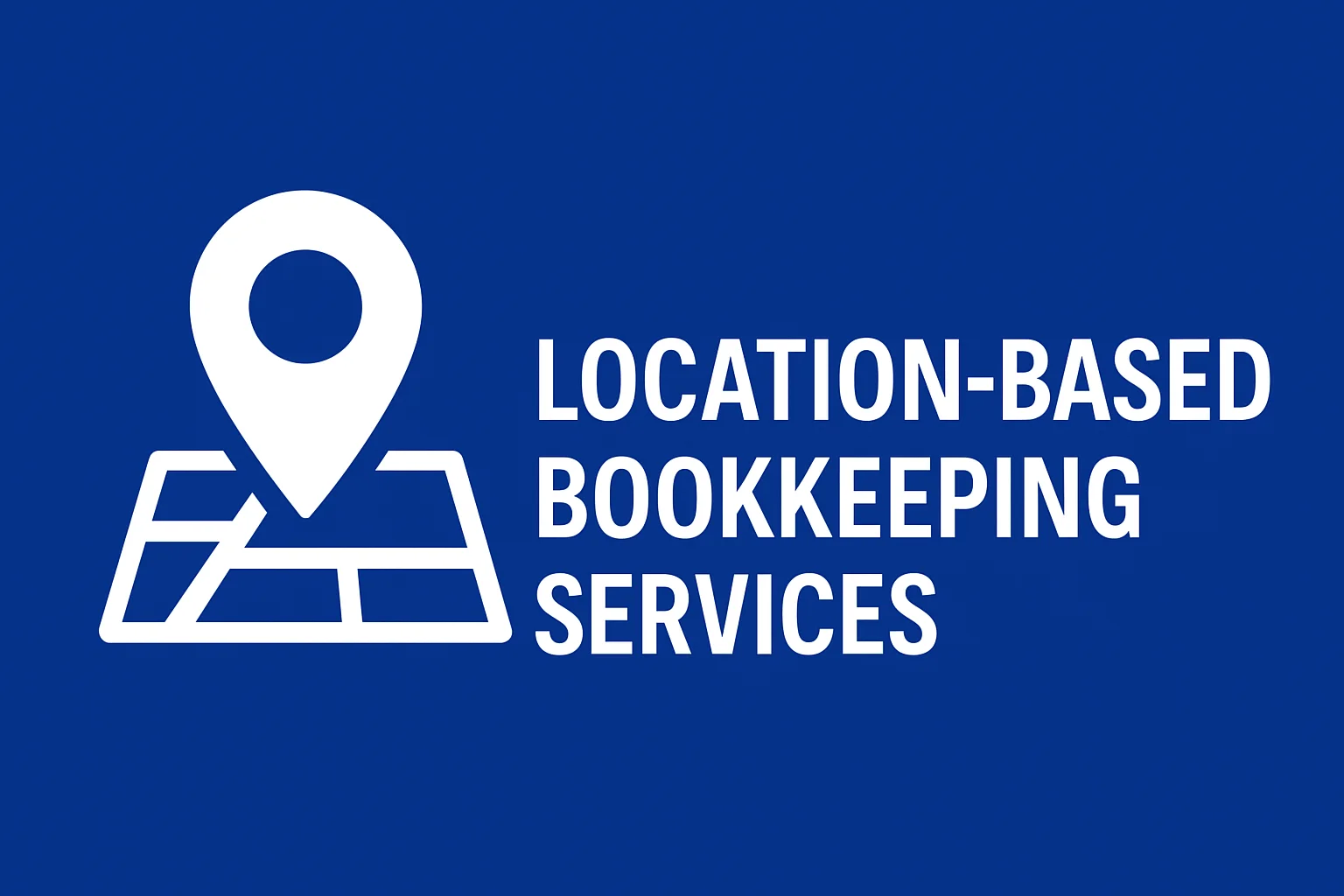 Rocket Bookkeeper location-based bookkeeping services with blue background and white map pin icon.
